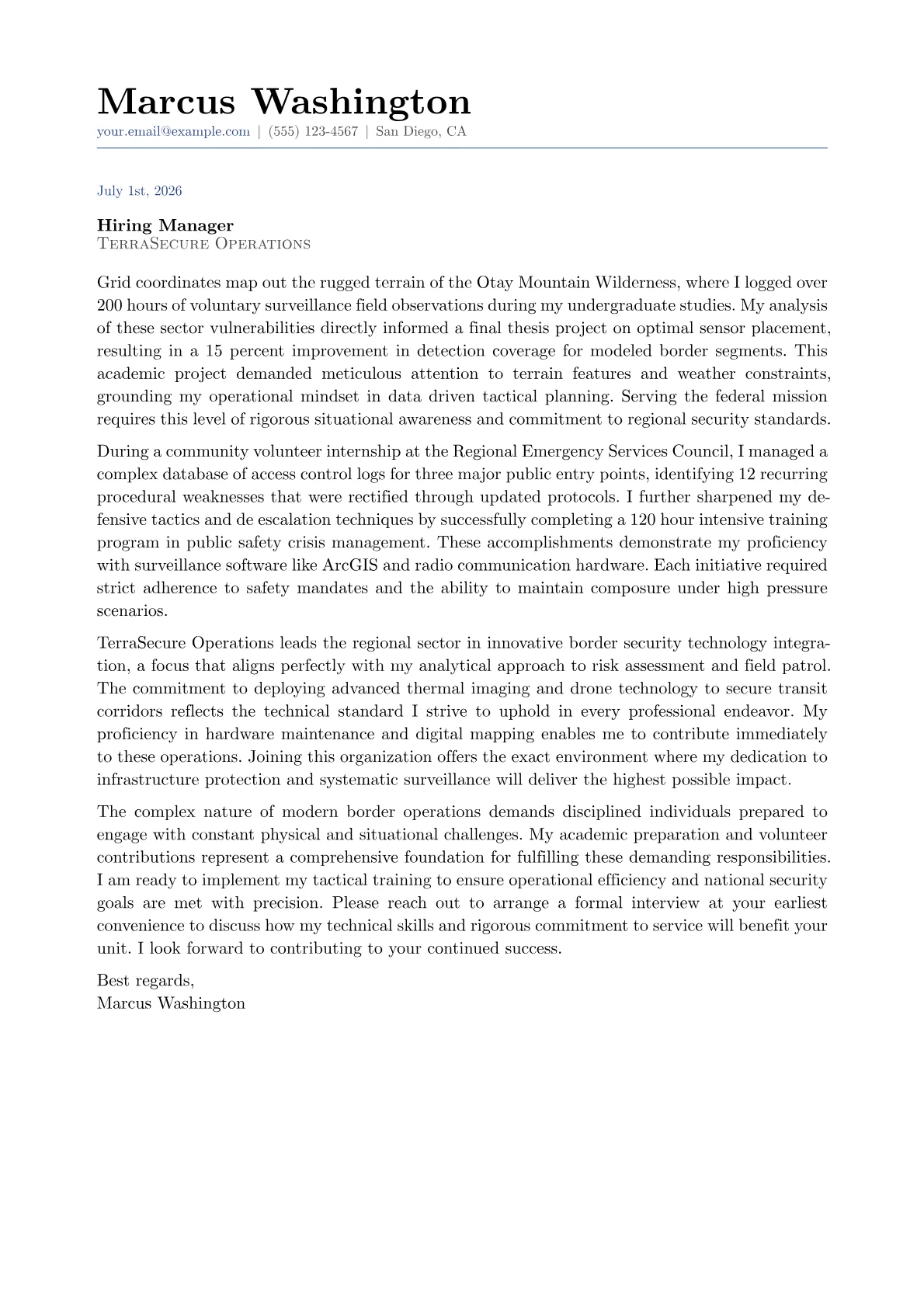 Frame Bolders Border Patrol Cover Letter Example + Template (2026)