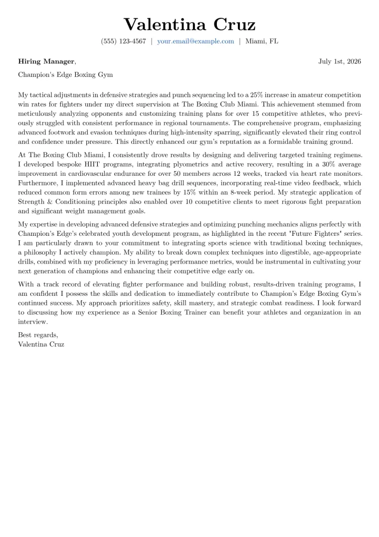 Boxing Trainer Cover Letter Example