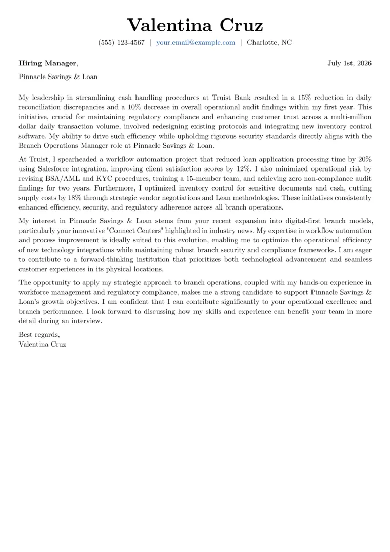 Branch Operations Manager cover letter example preview