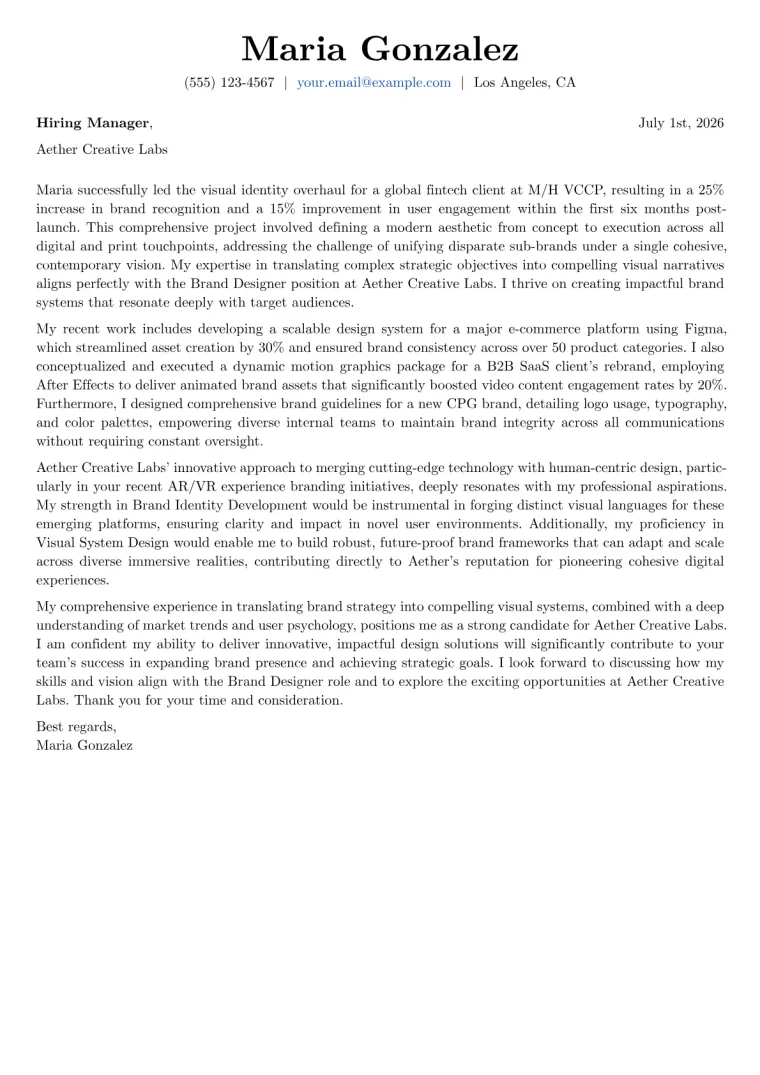 Brand Designer Cover Letter Example
