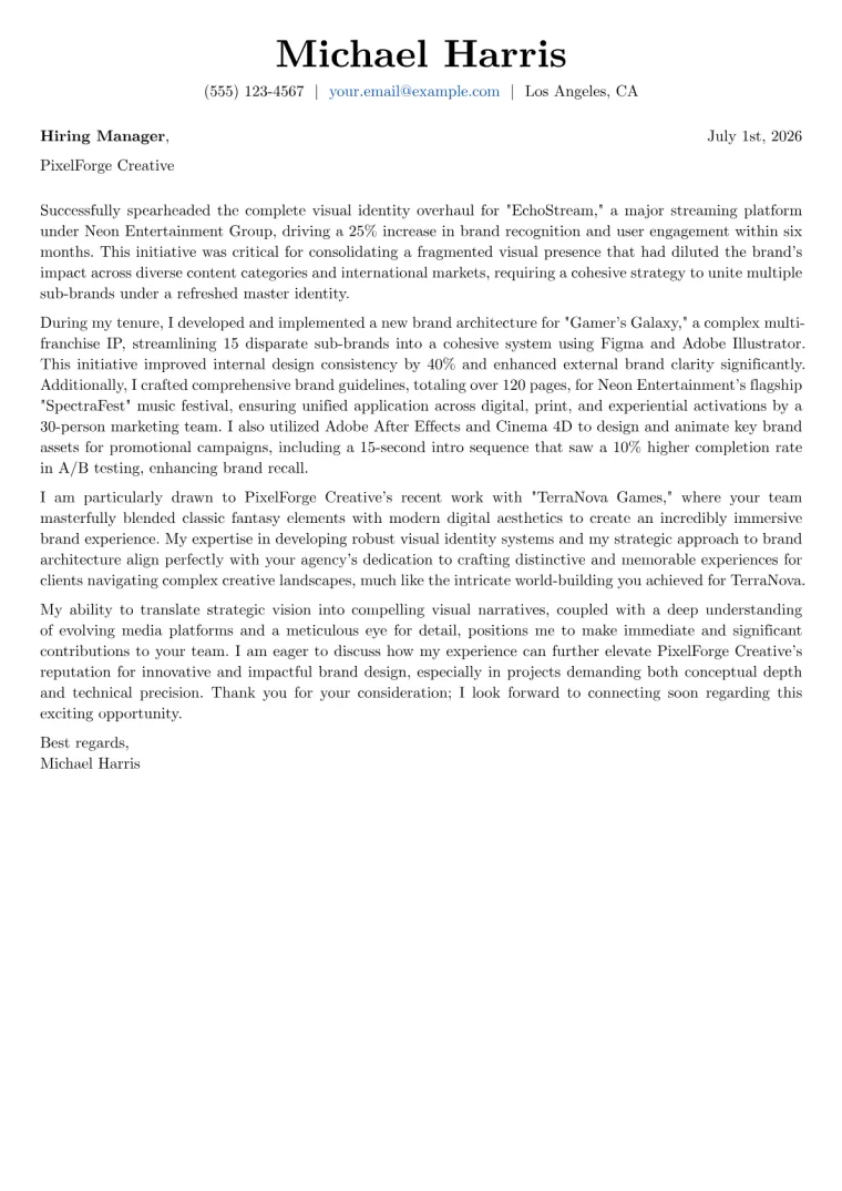 Brand Identity Designer cover letter example preview