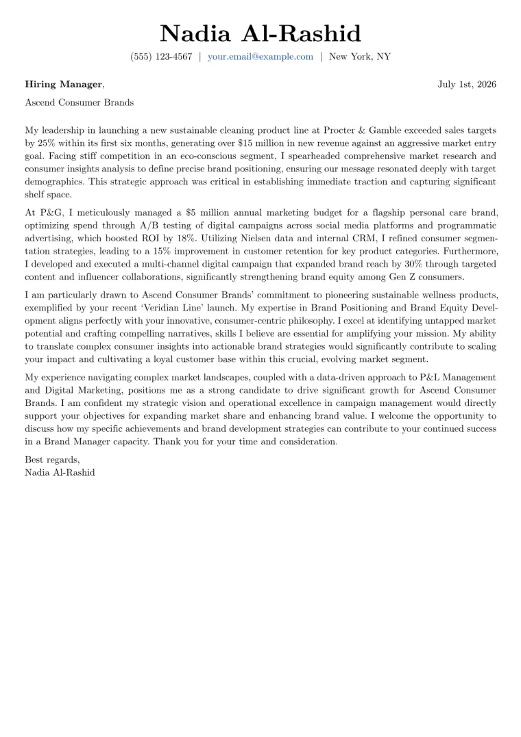 Brand Manager Cover Letter Example