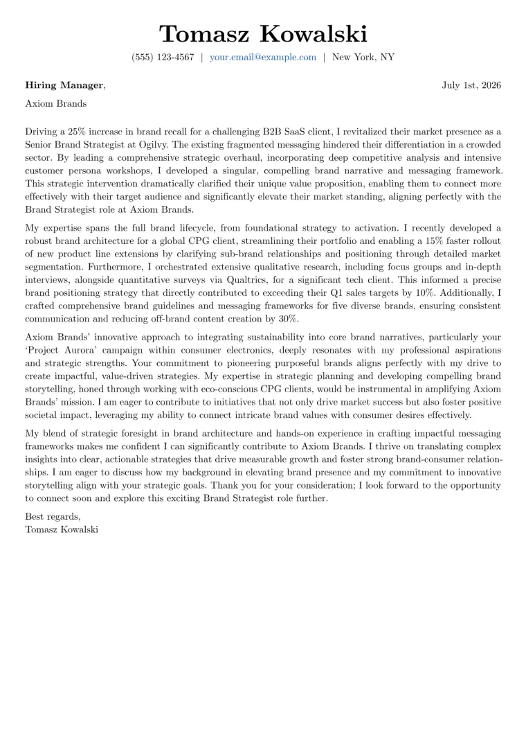 Brand Strategist cover letter example
