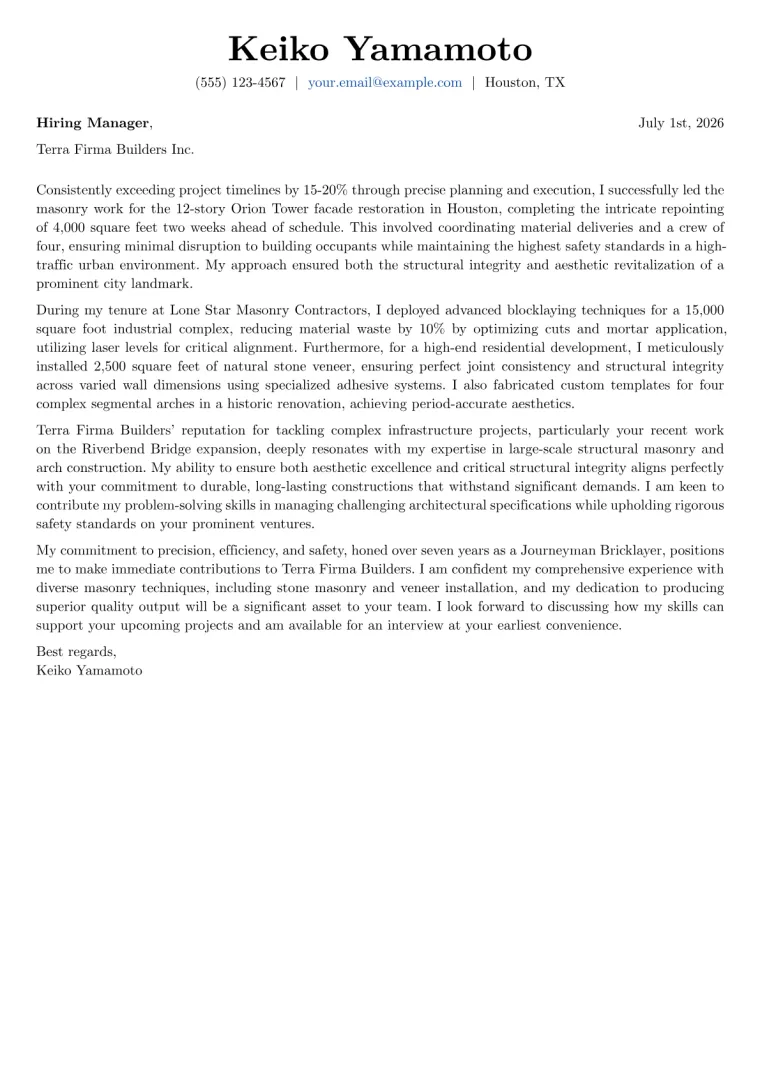 Bricklayer Cover Letter Example