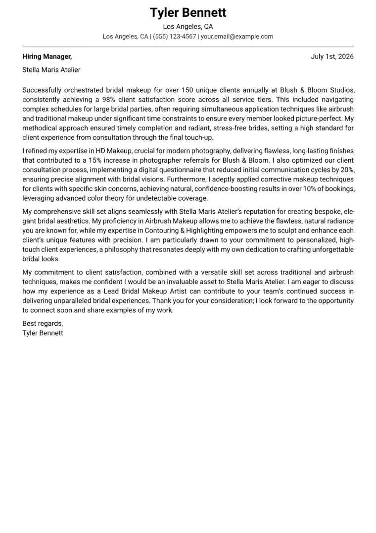 Bridal Makeup Artist cover letter example preview