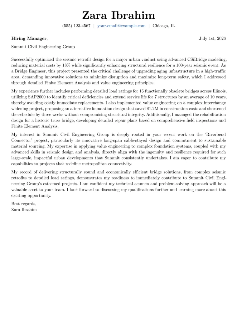 Bridge Engineer cover letter example preview