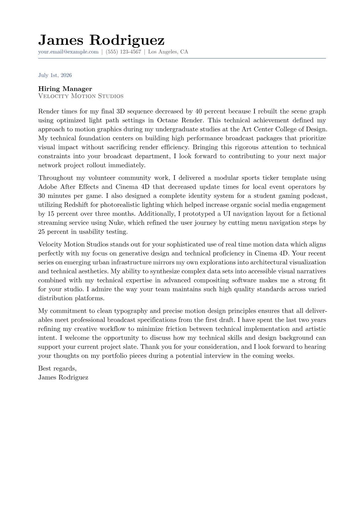 Broadcast Designer cover letter in the Classic design