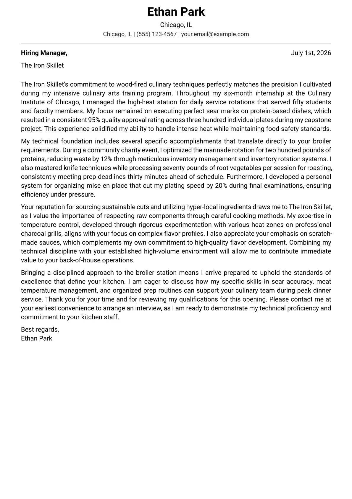 Broiler Cook cover letter in the Modern design