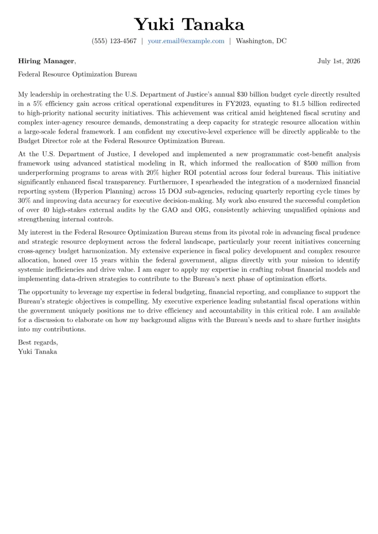 Budget Director Government cover letter example preview