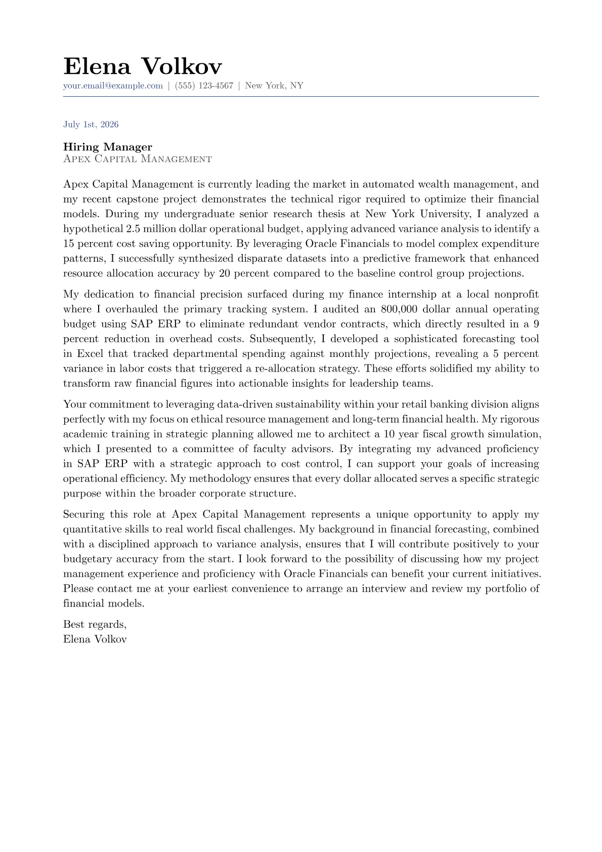 Budget Manager cover letter in the Classic design