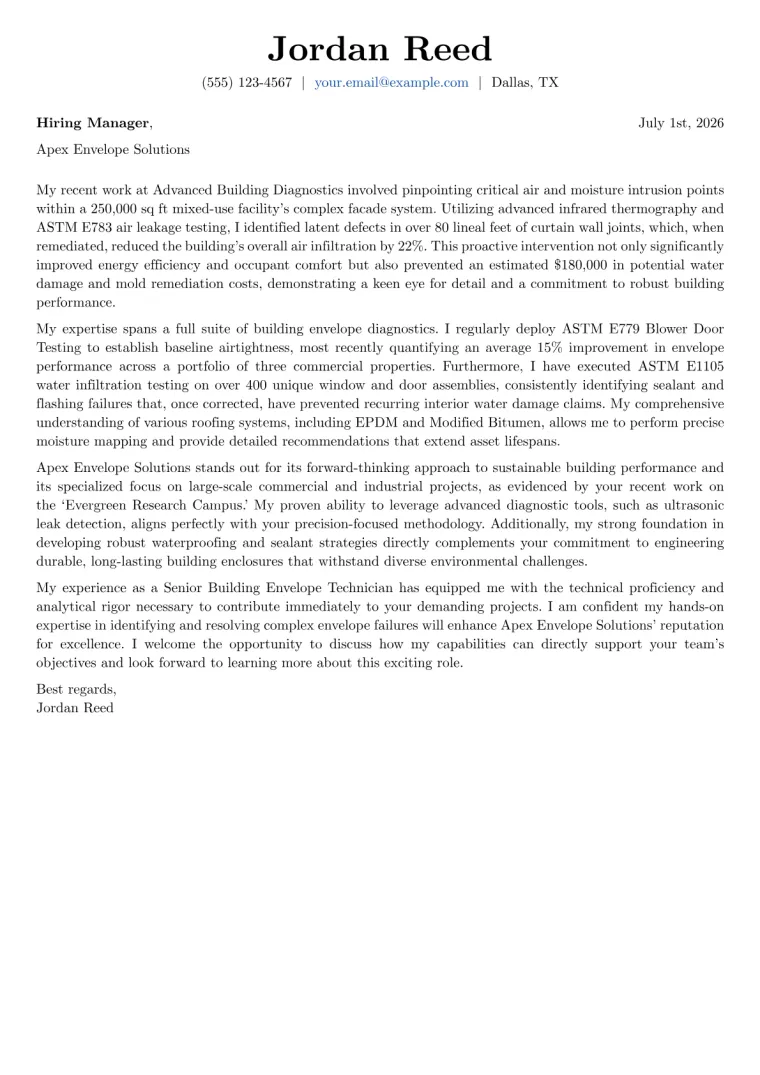 Building Envelope Technician cover letter example preview