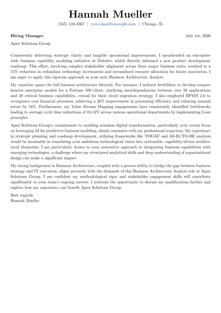 Business Architecture Analyst cover letter example preview