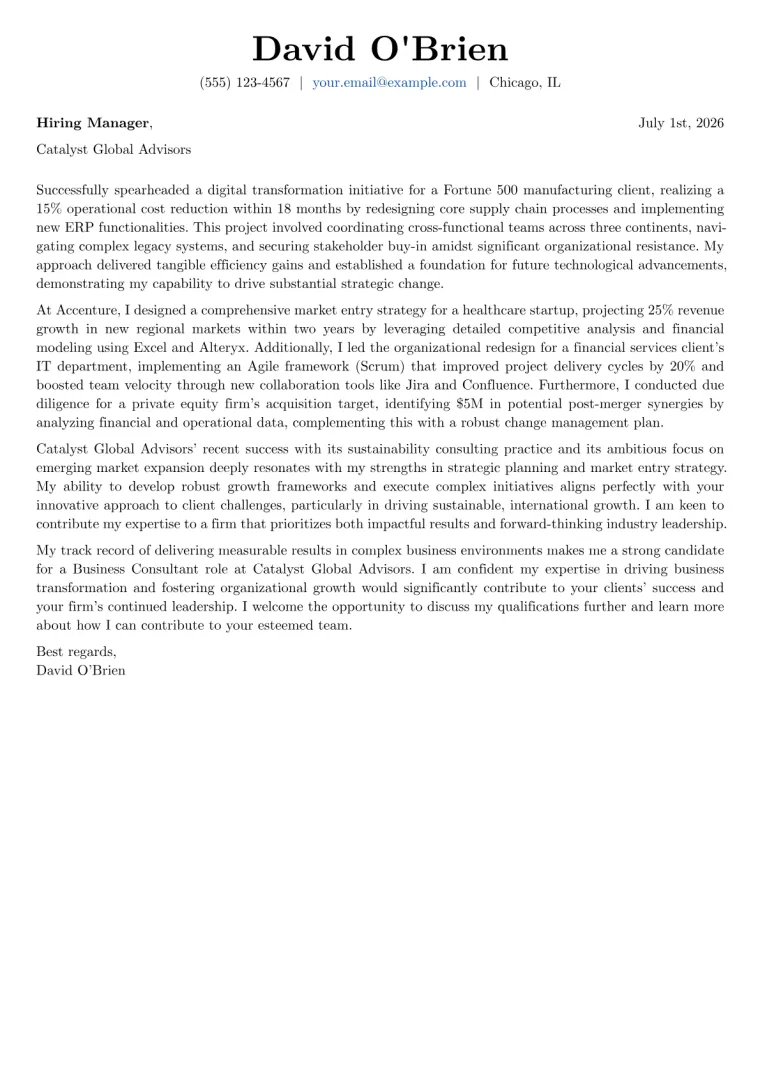 Business Consultant Cover Letter Example