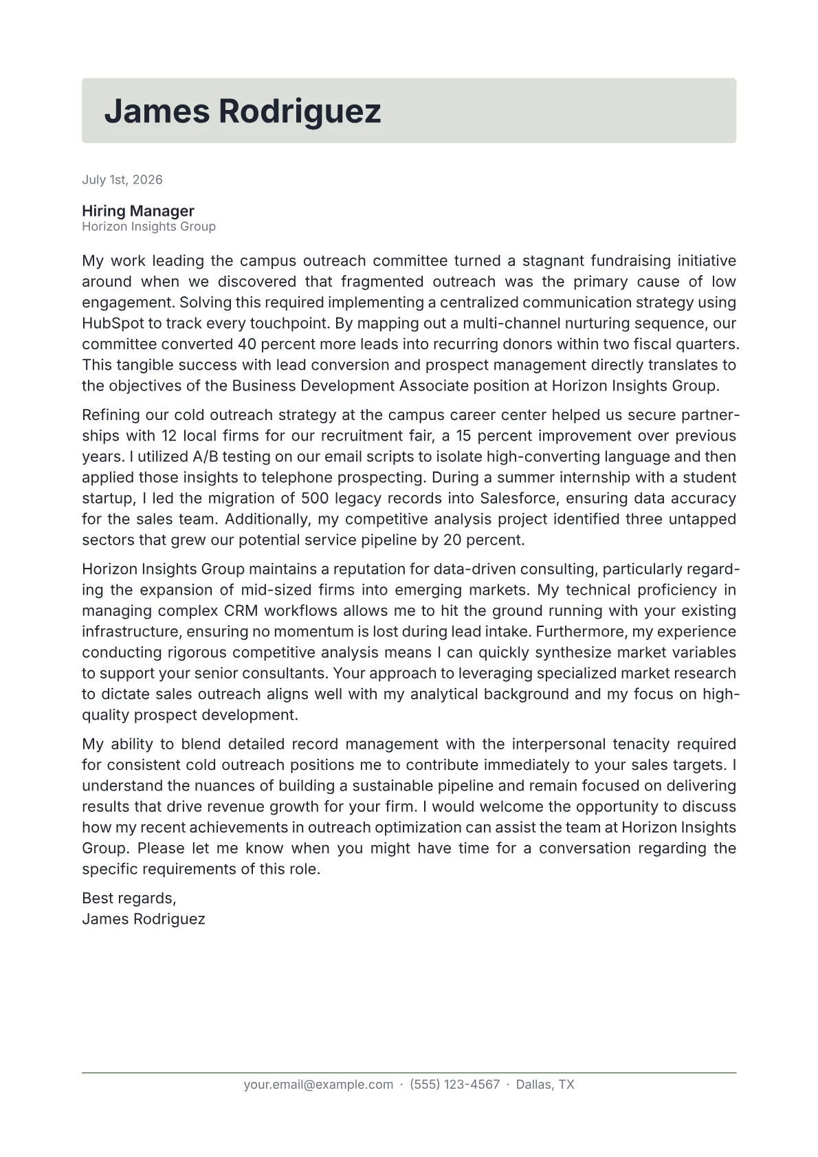 Business Development Associate cover letter in the Letterhead design