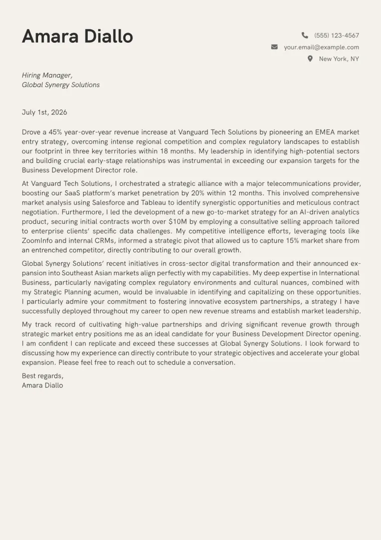 Business Development Director cover letter example preview