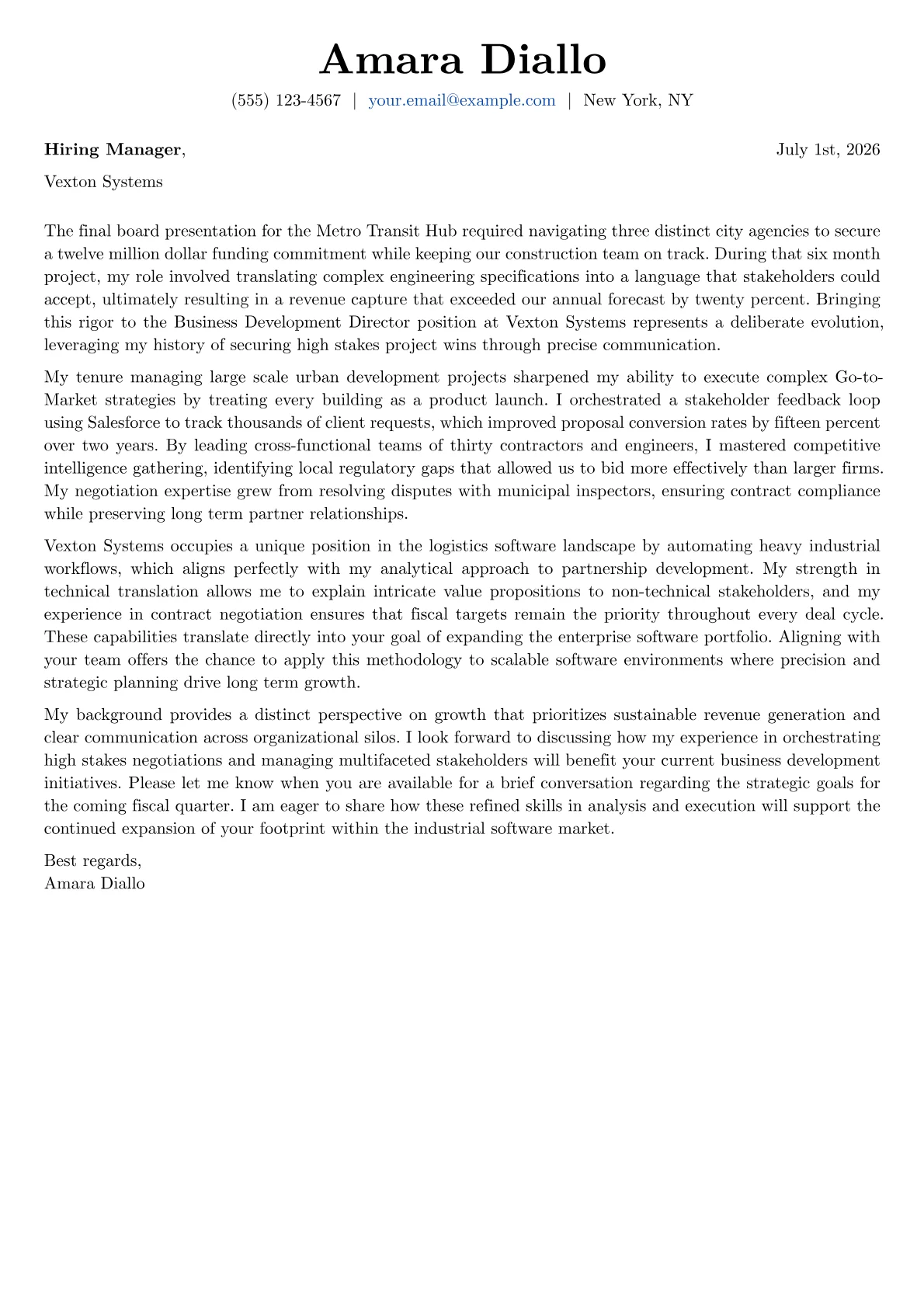 Business Development Director cover letter in the Basic design