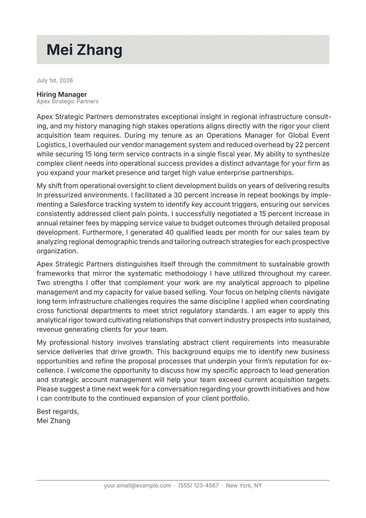 Business Development Executive cover letter in the Letterhead design