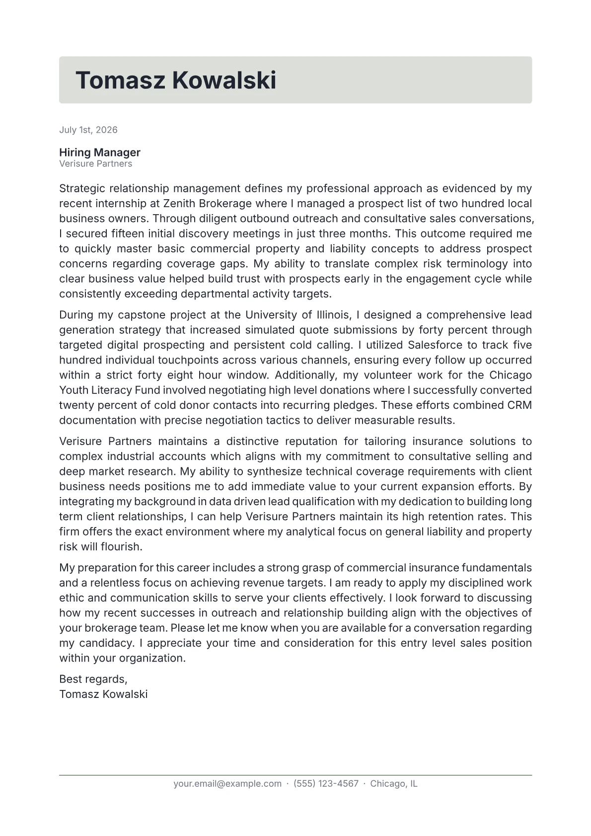 Business Insurance Sales cover letter in the Letterhead design
