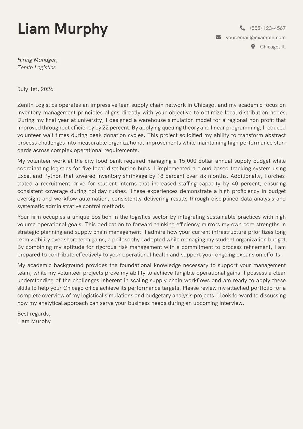 Business Manager cover letter in the Creative design