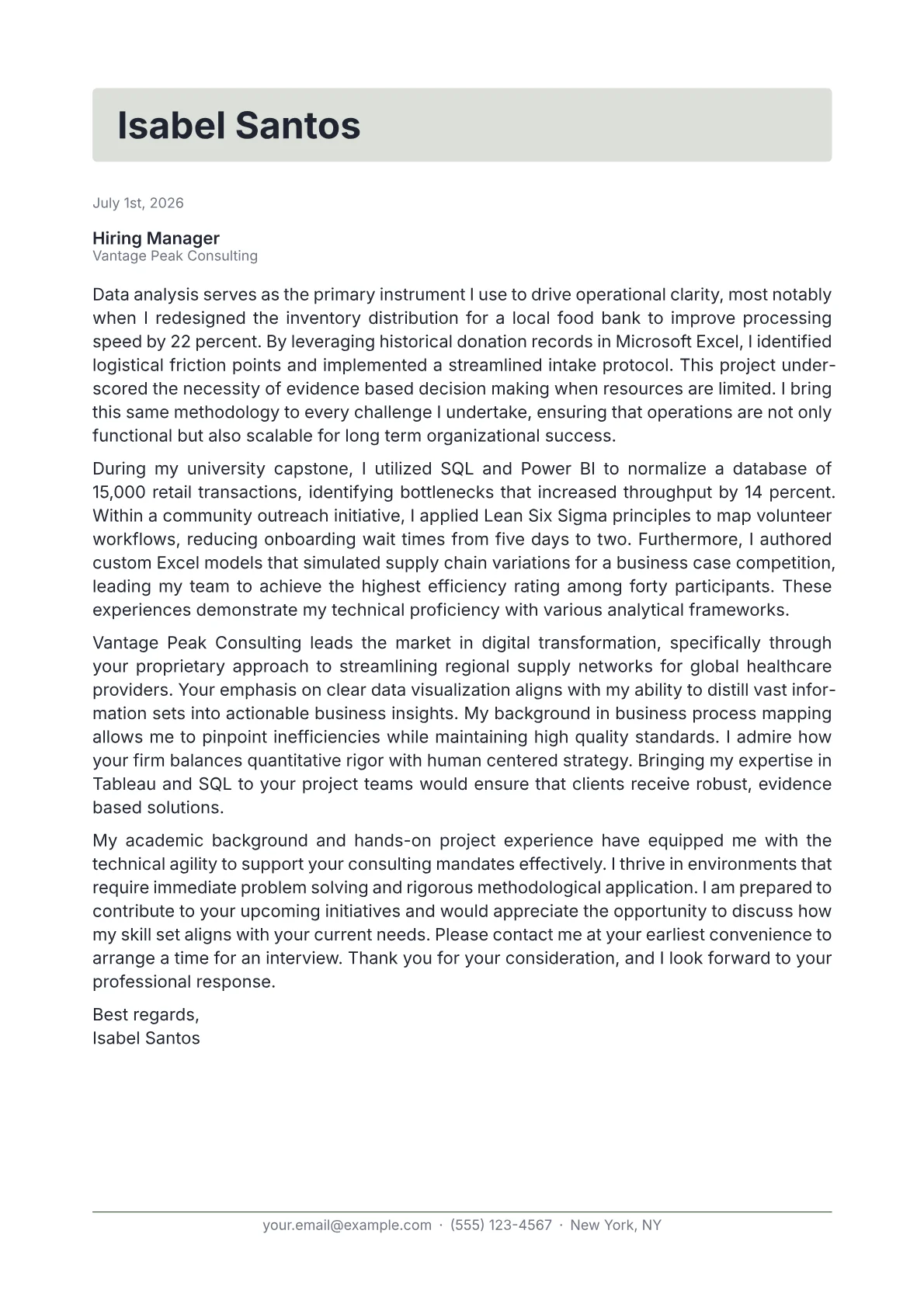 Business Operations Analyst cover letter in the Letterhead design