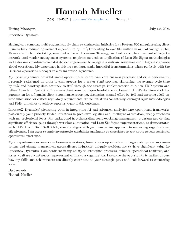 Business Operations Manager cover letter example preview