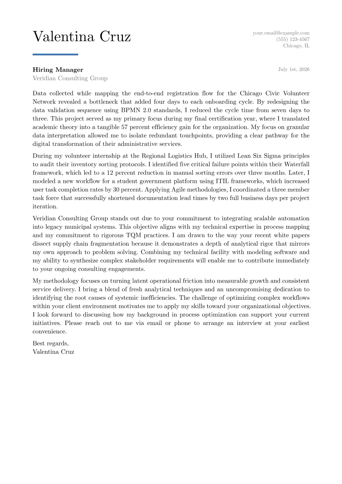 Business Process Analyst cover letter in the Executive design