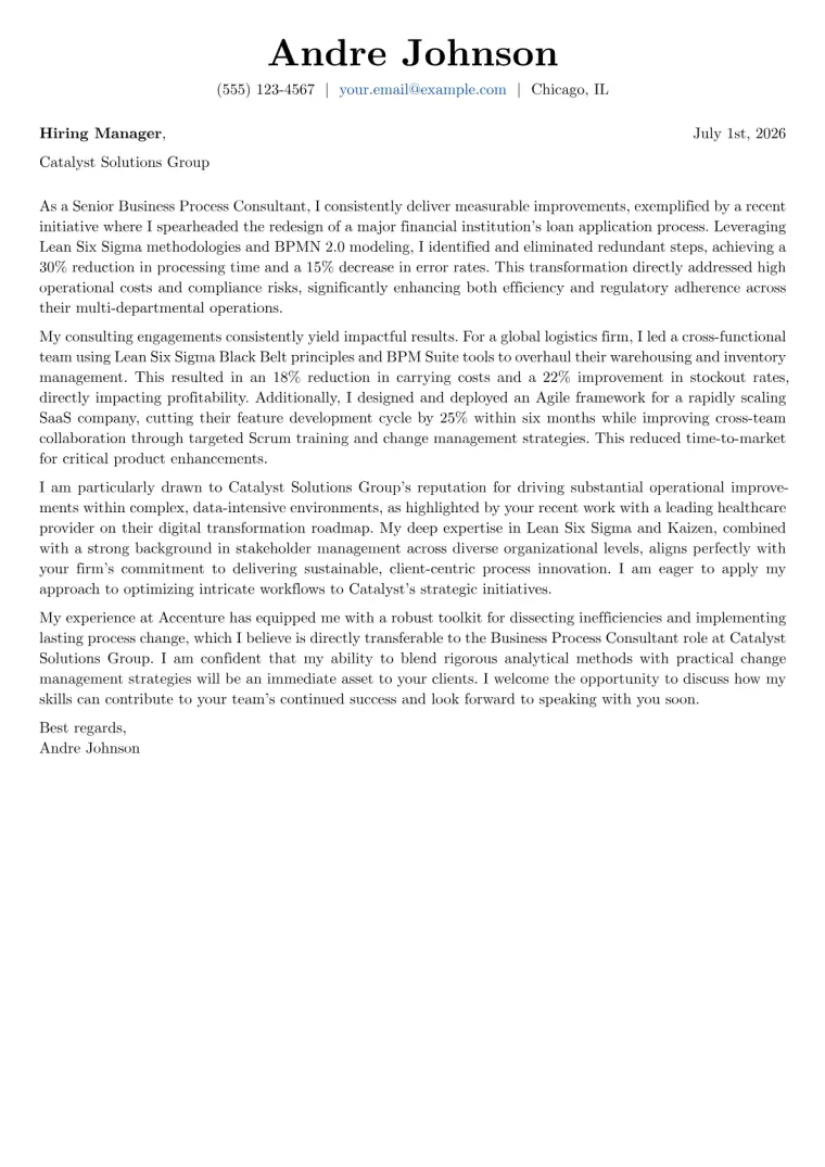 Business Process Consultant cover letter example preview
