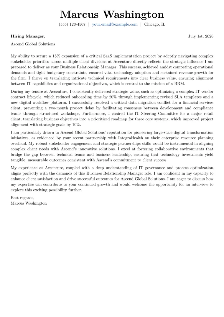 Business Relationship Manager cover letter example preview