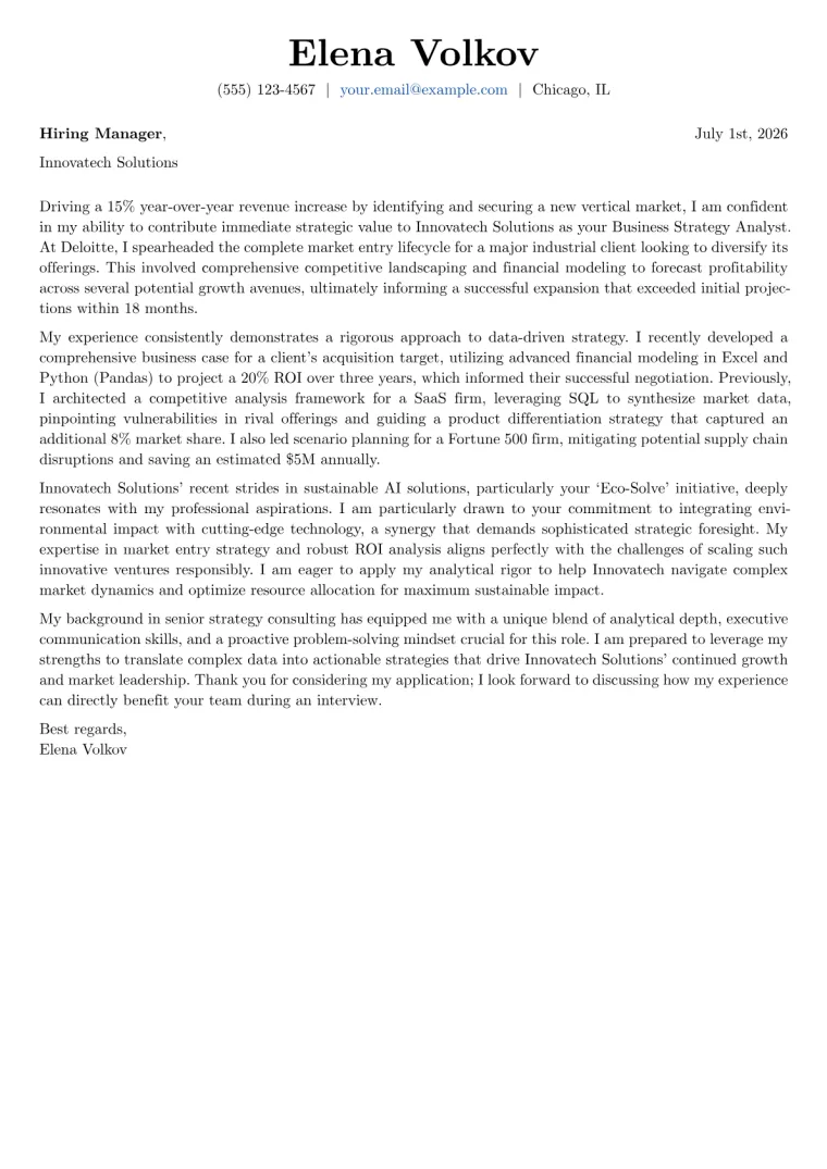 Business Strategy Analyst cover letter example preview