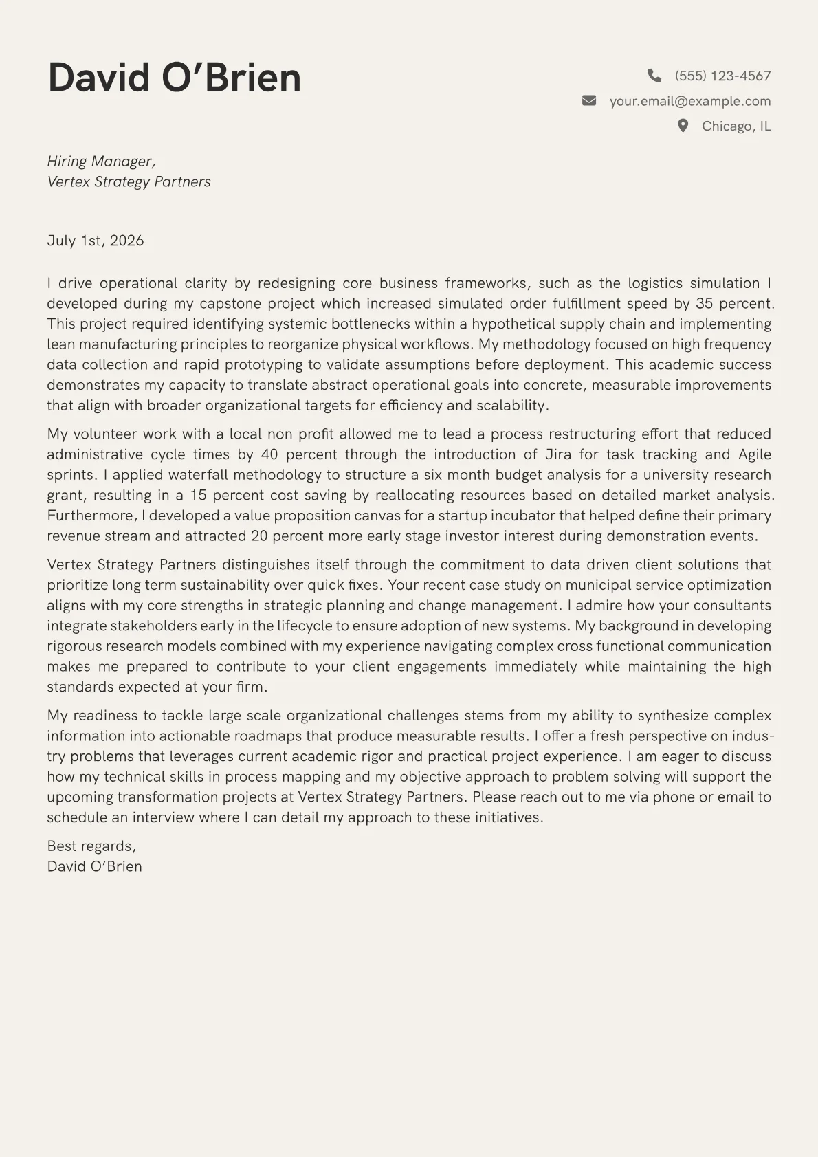 Business Transformation Manager cover letter in the Creative design