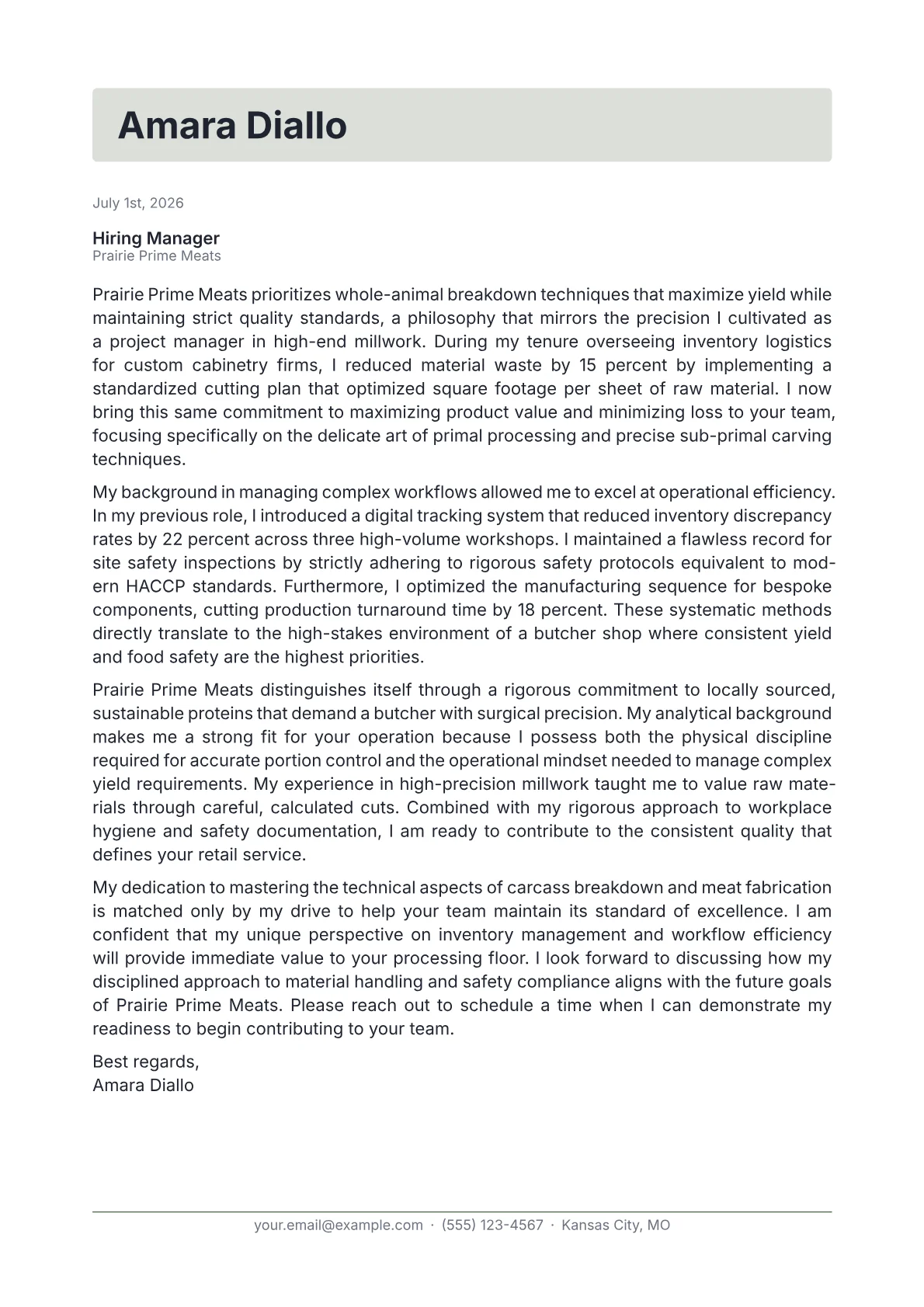 Butcher cover letter in the Letterhead design