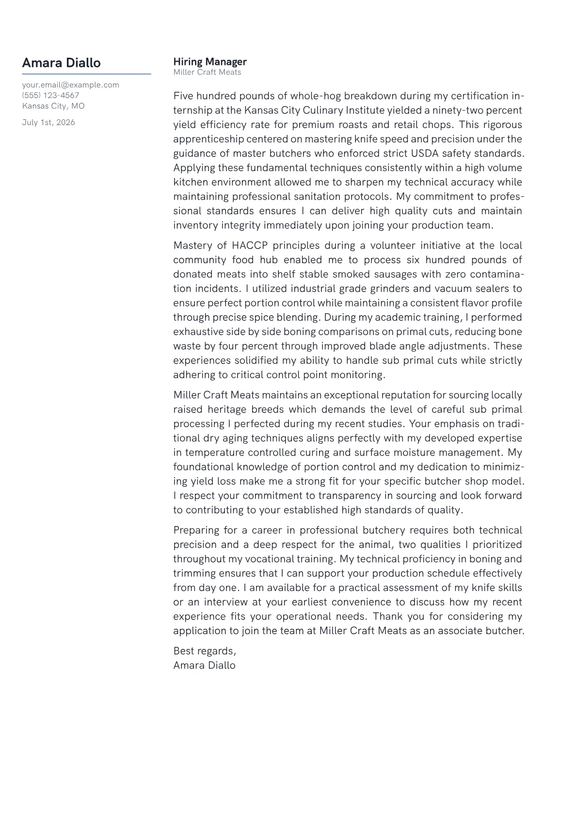 Butcher cover letter in the Margin design