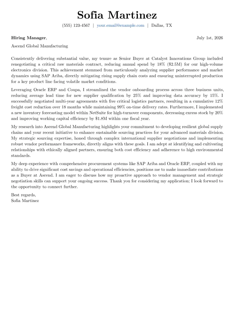 Buyer Cover Letter Example