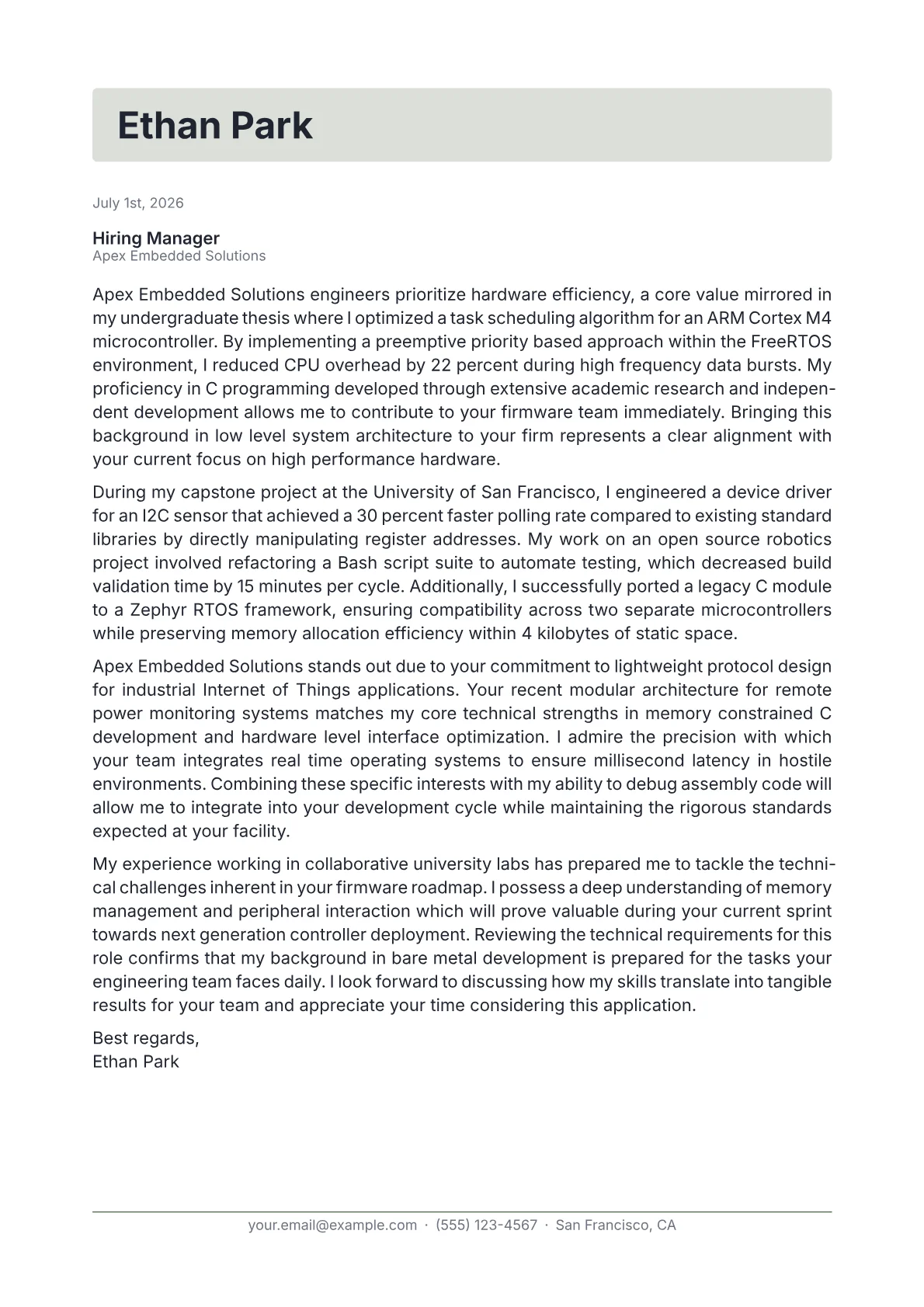 C Developer cover letter in the Letterhead design