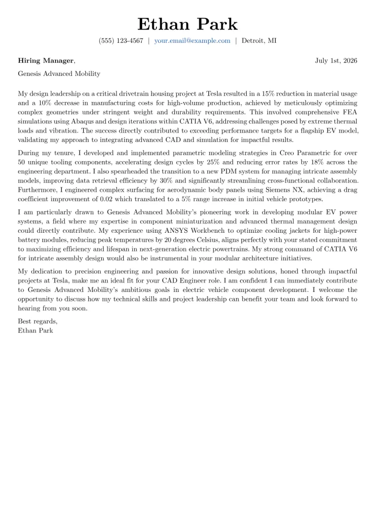 CAD Engineer Cover Letter Example