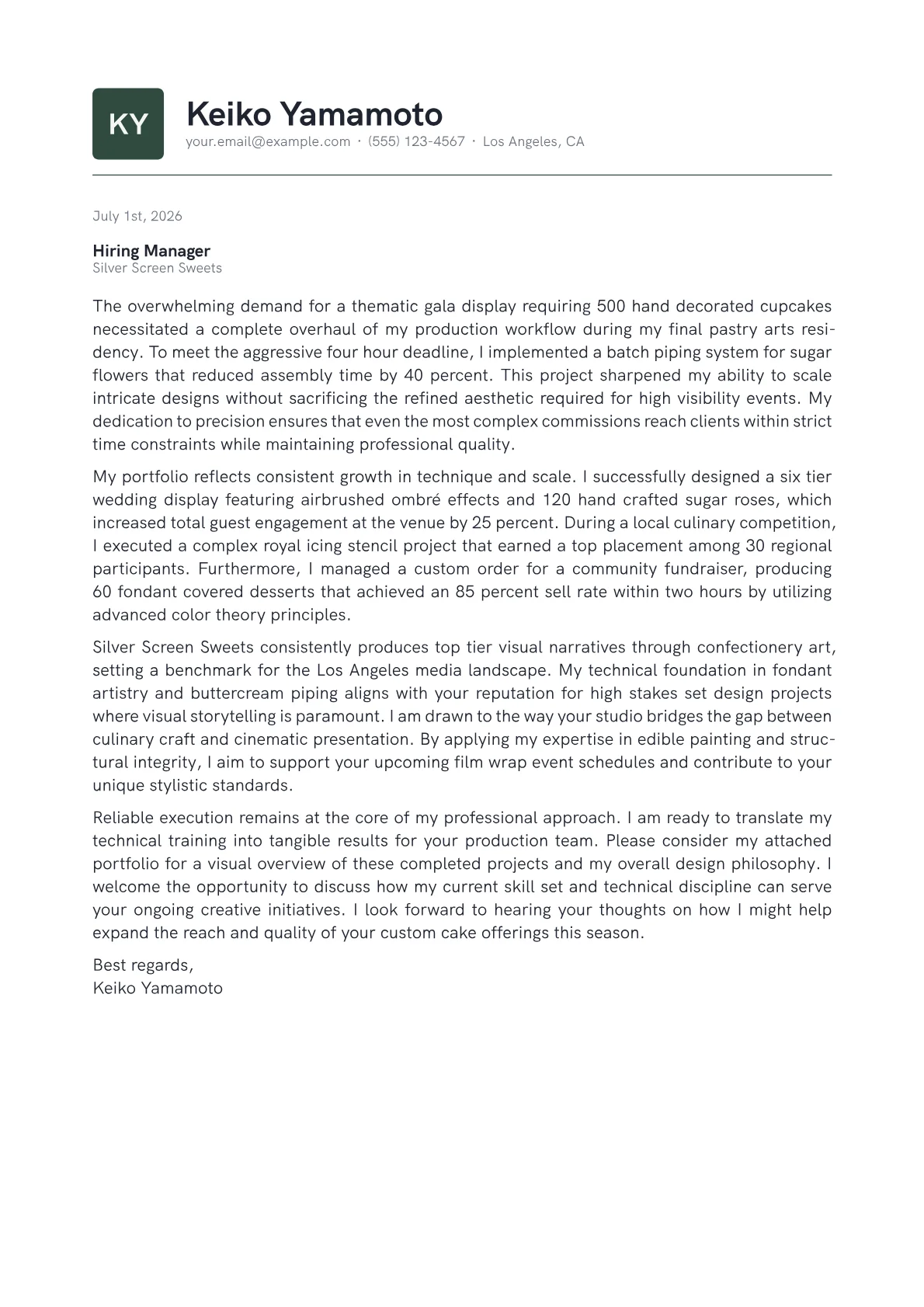 Cake Decorator cover letter in the Emblem design