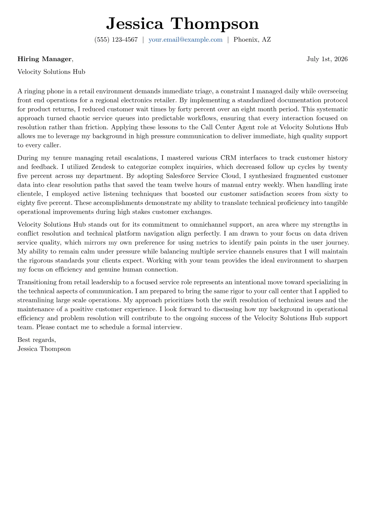 Call Center Agent cover letter in the Basic design