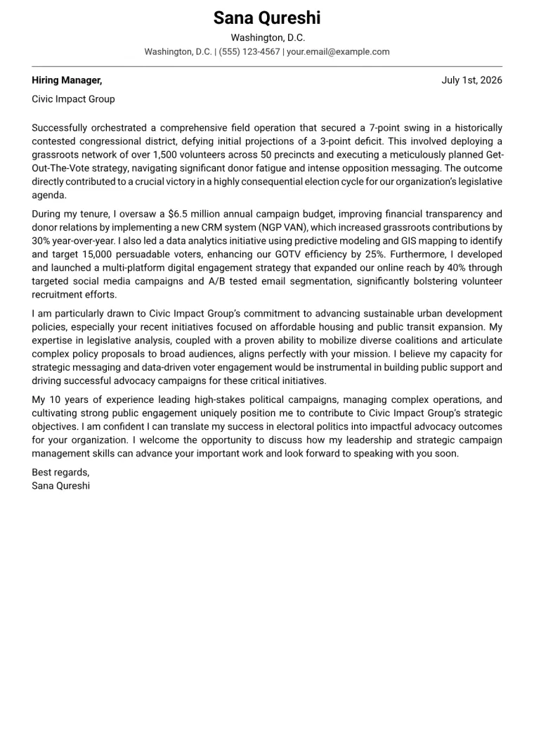 Campaign Director Cover Letter Example