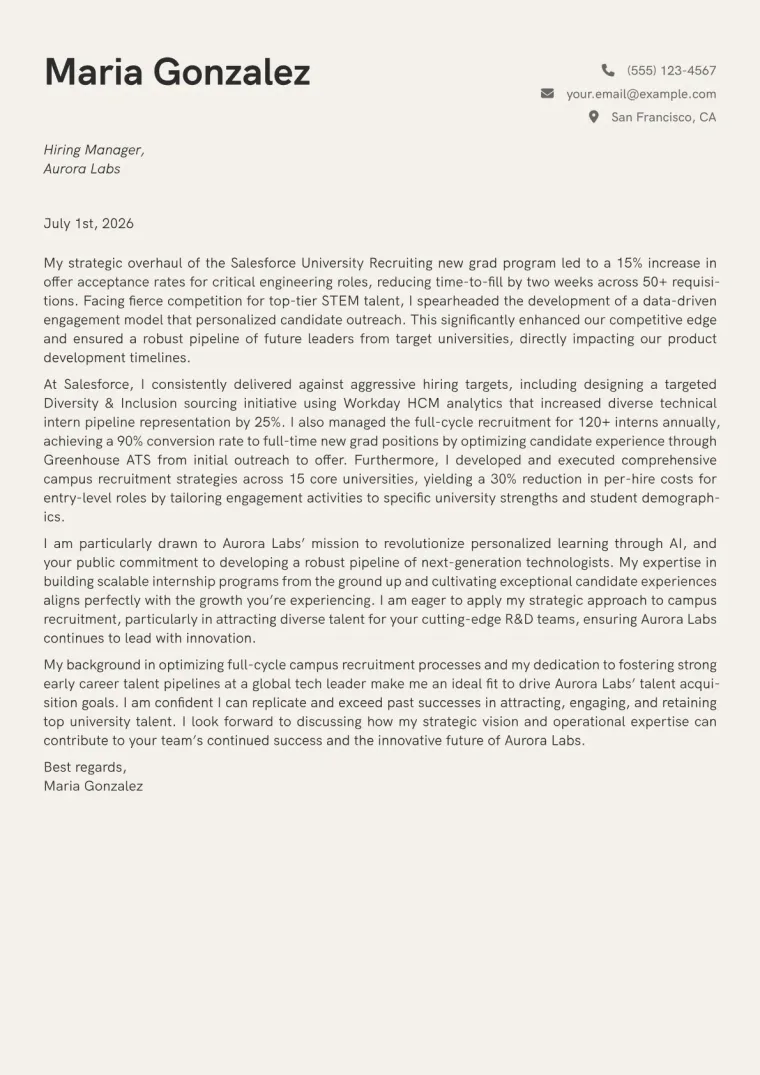 Campus Recruiter cover letter example