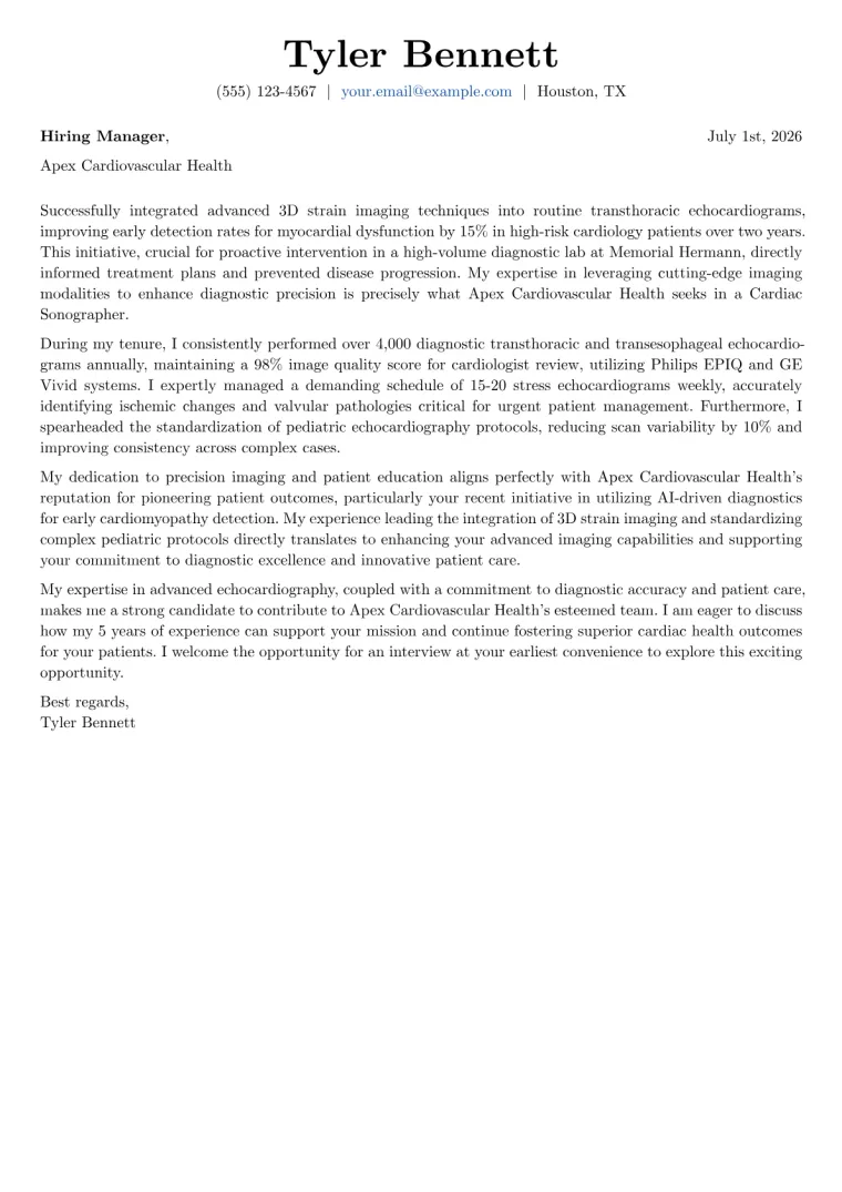 Cardiac Sonographer Cover Letter Example