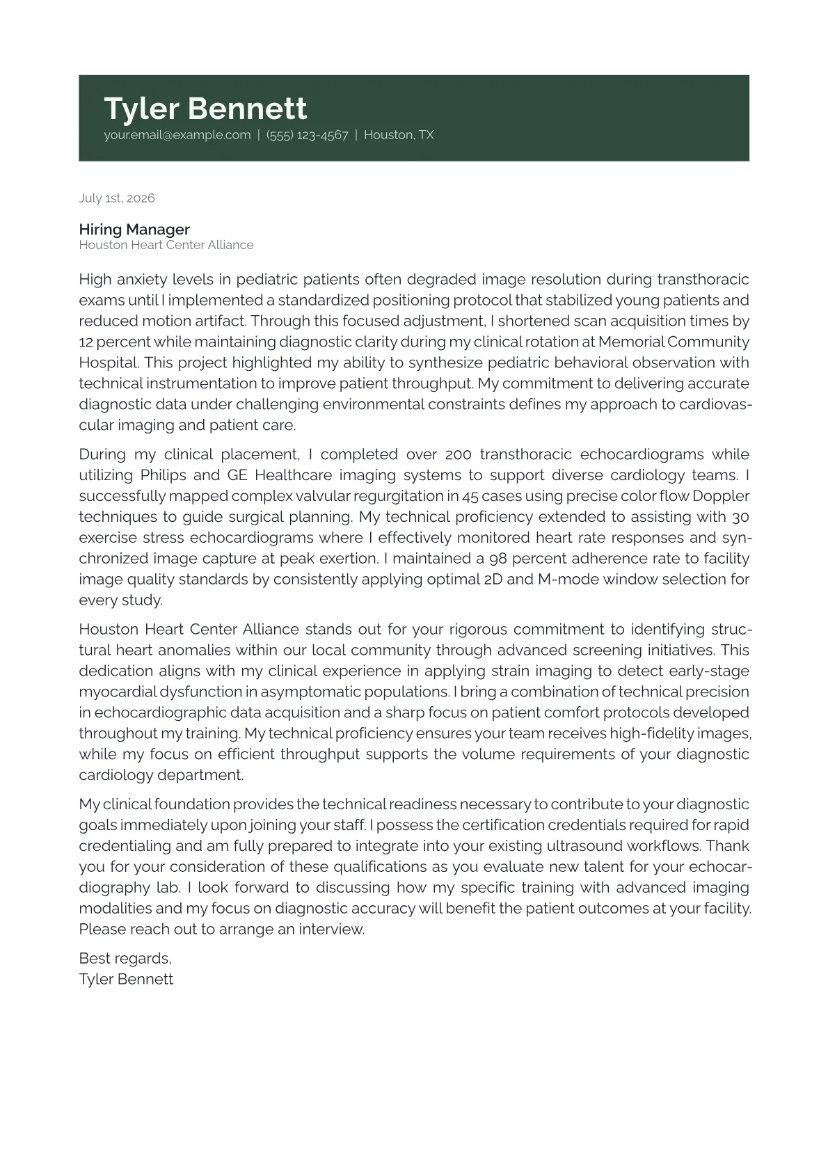 Cardiac Sonographer cover letter in the Banner design
