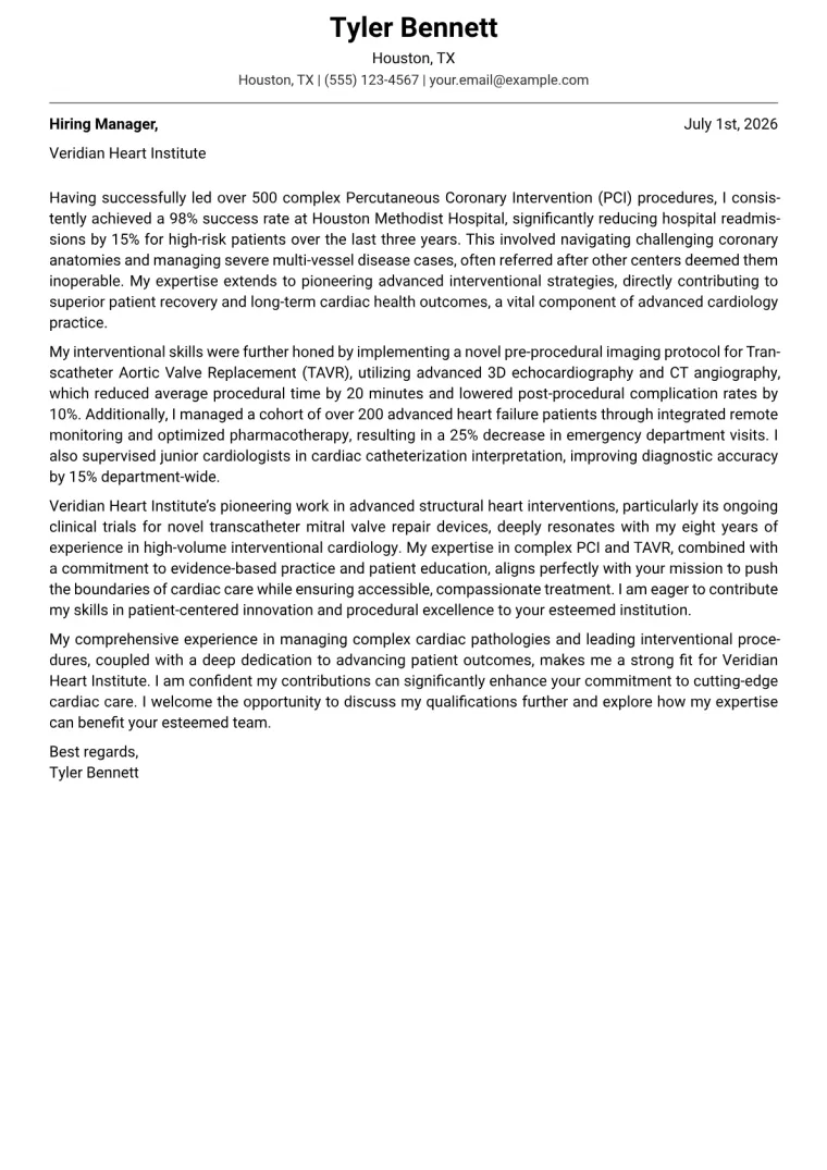 Cardiologist cover letter example