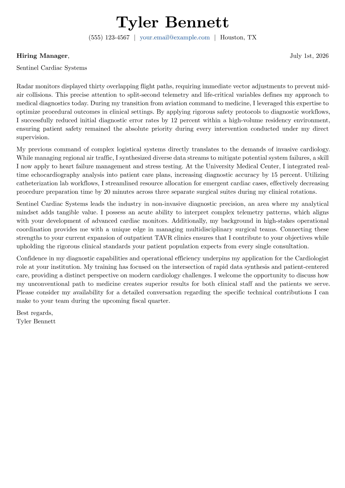 Cardiologist cover letter in the Basic design