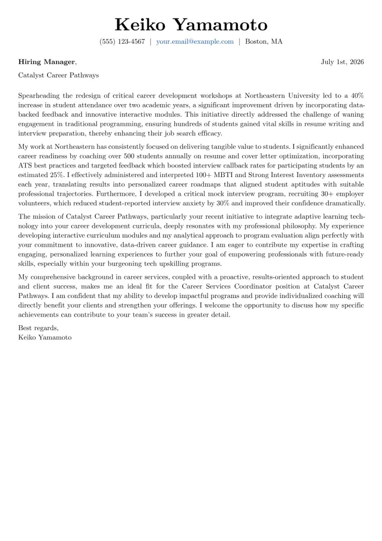 Career Services Coordinator Cover Letter Example