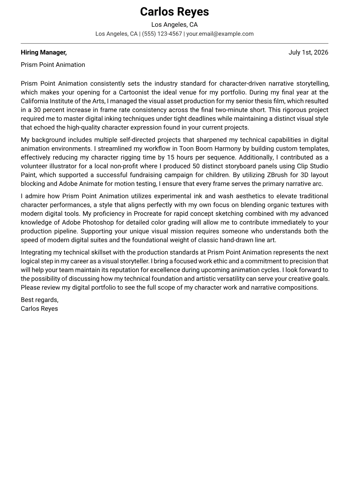 Cartoonist cover letter in the Modern design