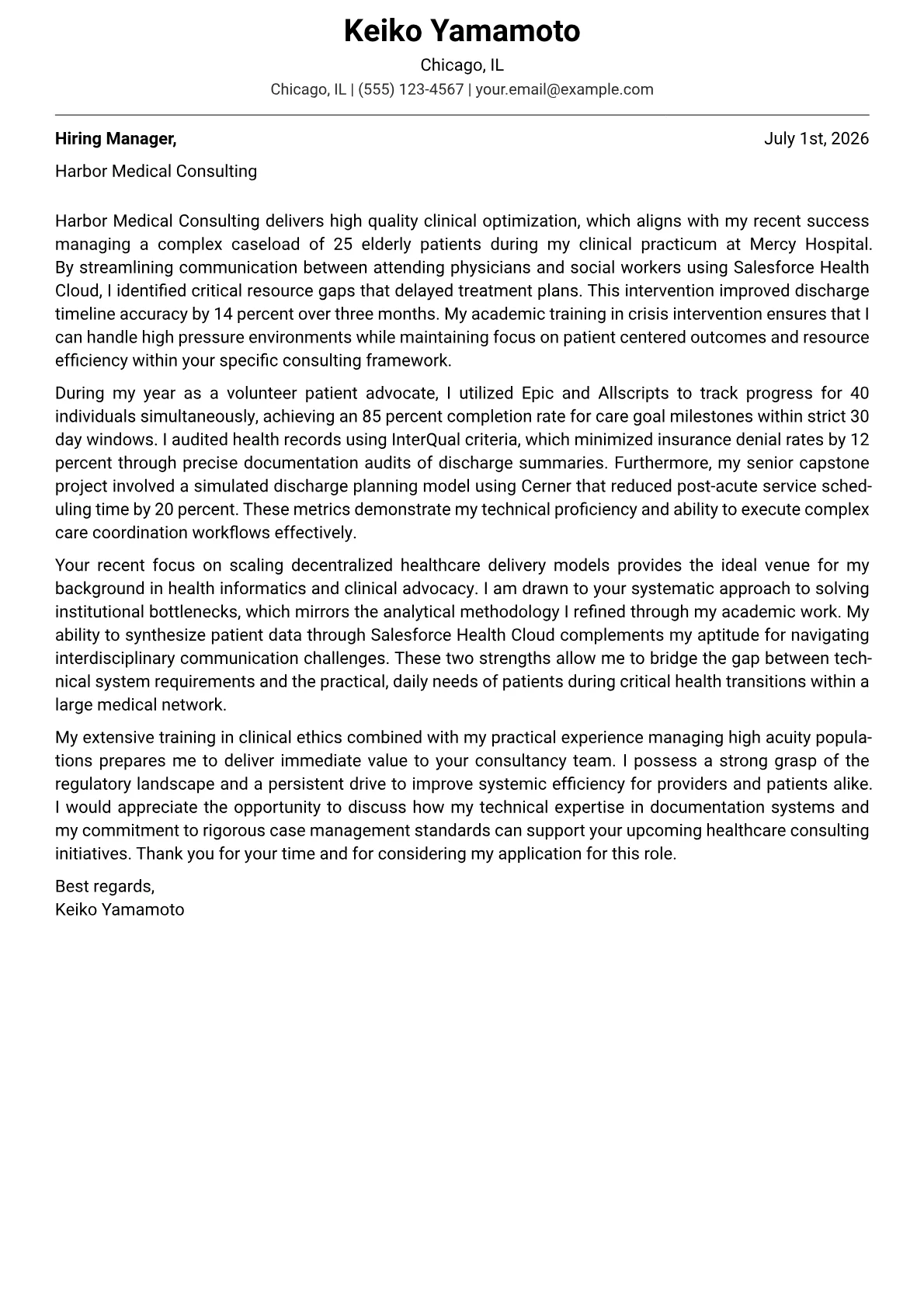 Case Management cover letter in the Modern design