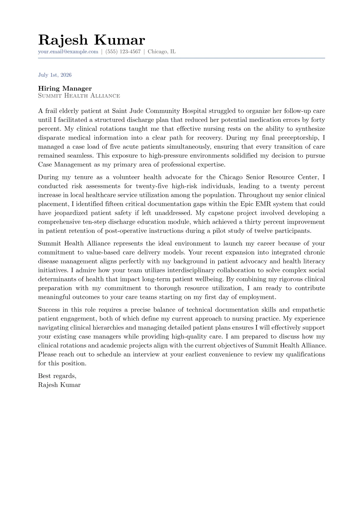 Case Management Nurse cover letter in the Classic design