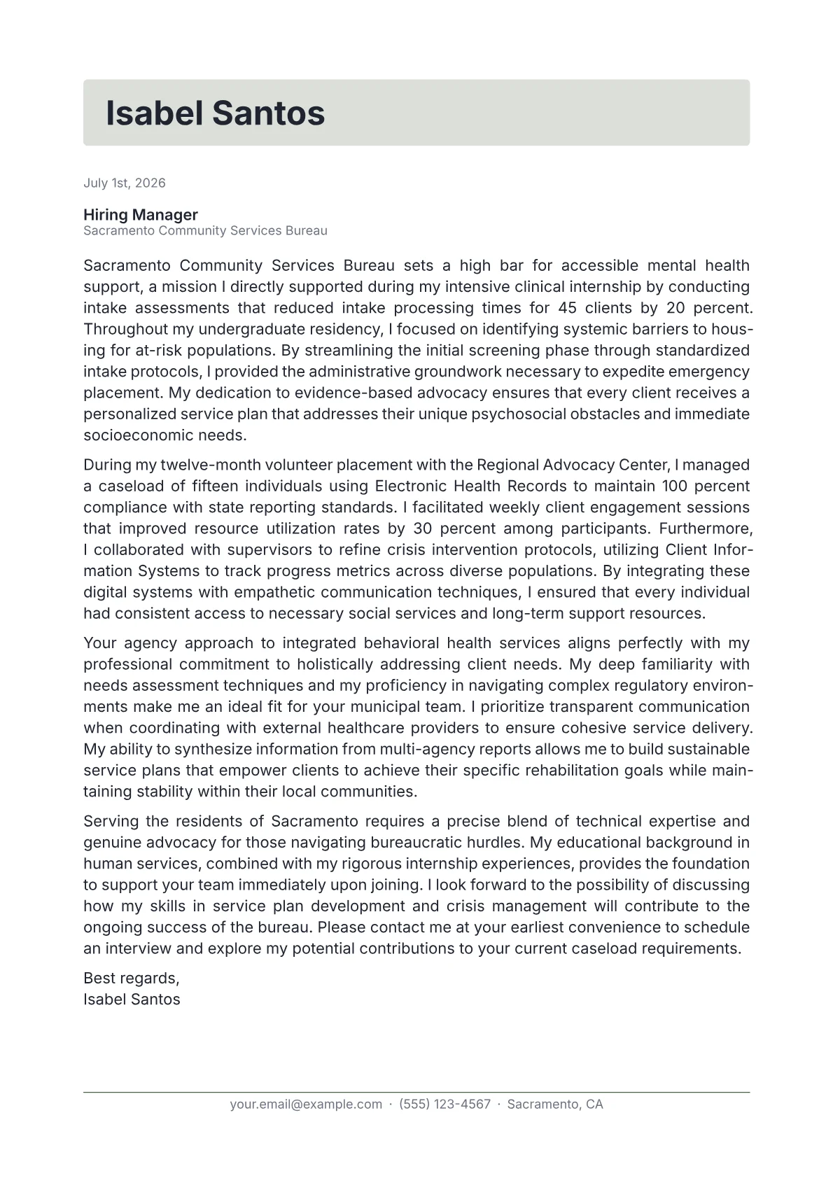 Case Manager cover letter in the Letterhead design