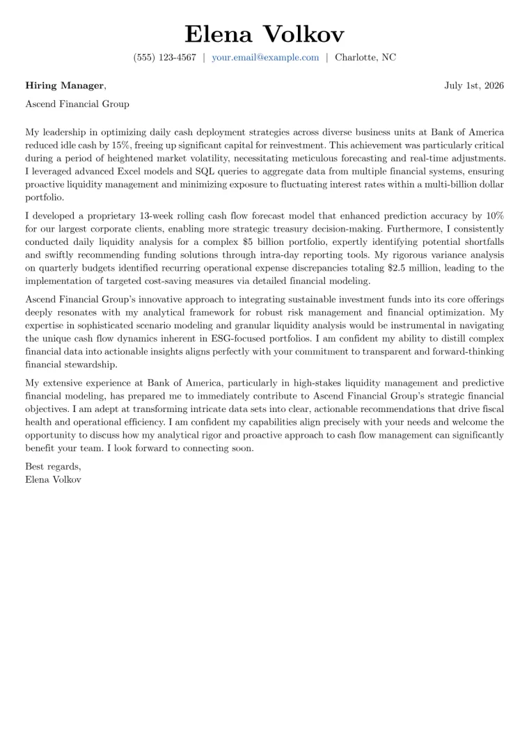 Cash Flow Analyst cover letter example