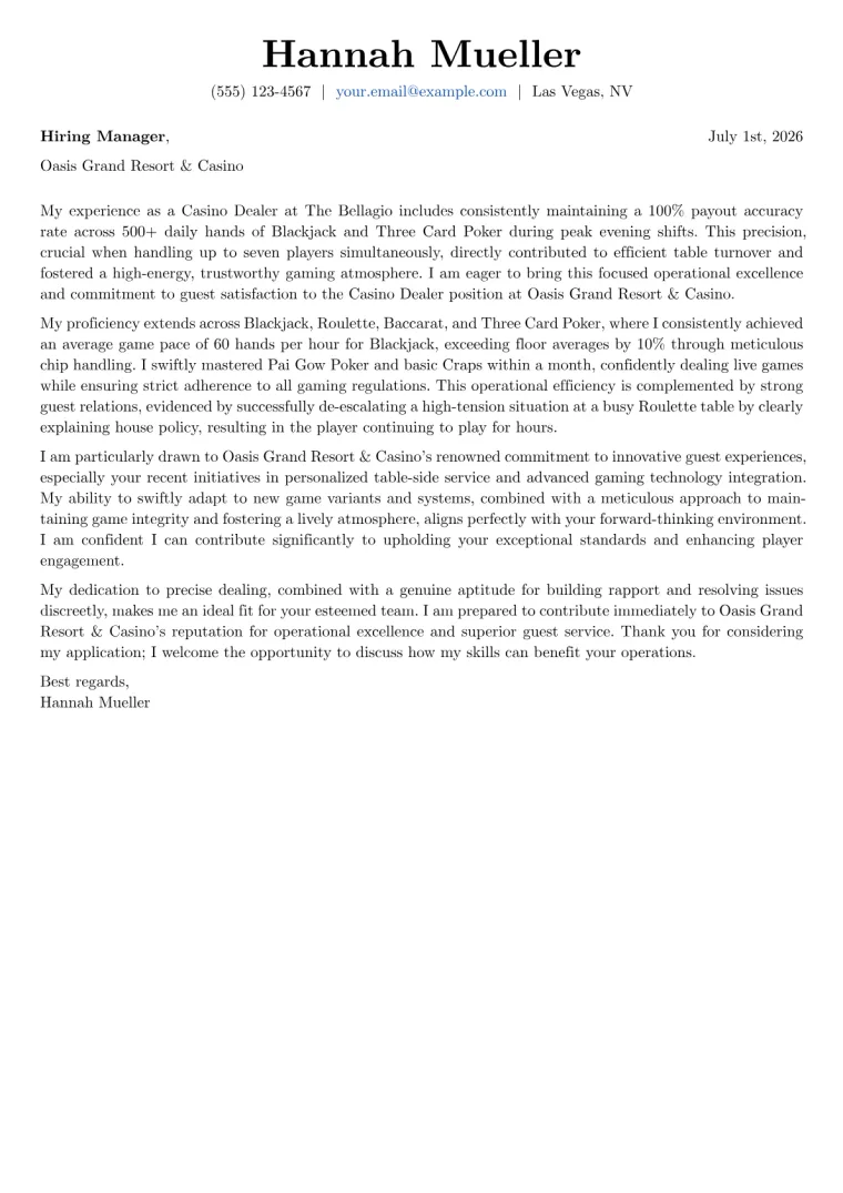 Casino Dealer Cover Letter Example